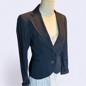 Theory classic navy blue women's blazer two button closure stripes sleeves